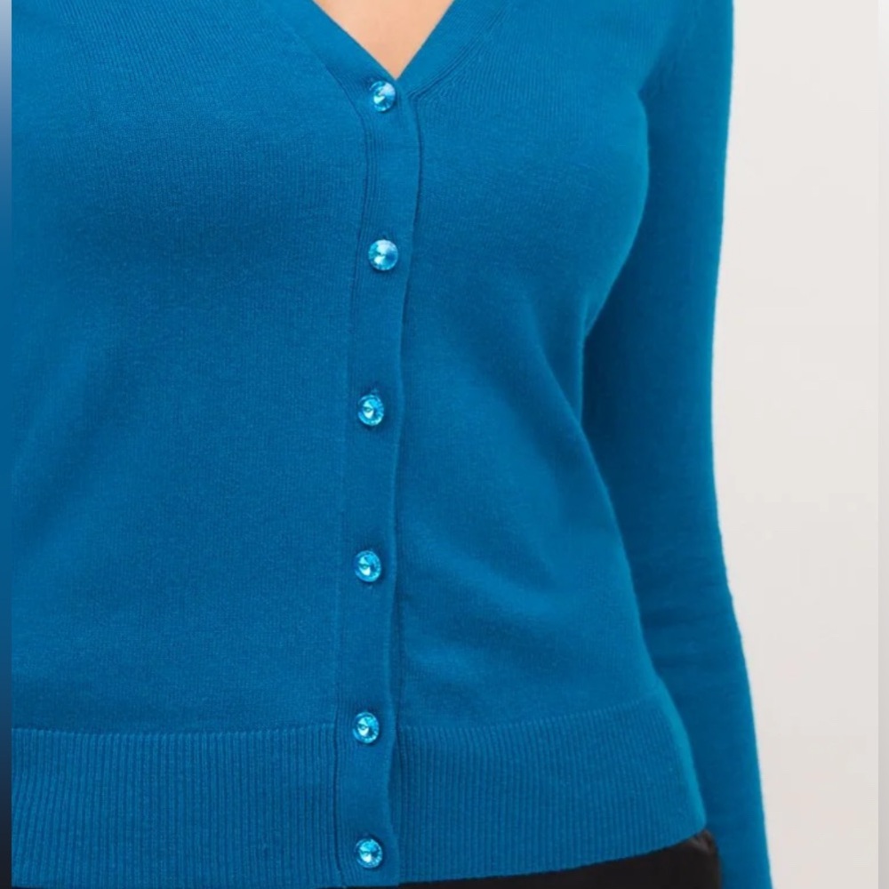 Cerulean Teal V-Neck Button Cardigan, New York & Company, US Sz XL - Picture 7 of 15